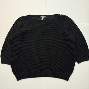 Lauren Ralph Lauren Sweater Womens 2X Black Mercerized Cotton Knit Pullover